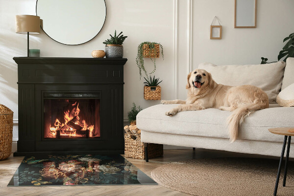 Téglalap alakú kandalló üveg alátét Virágmotívum pillangókkal