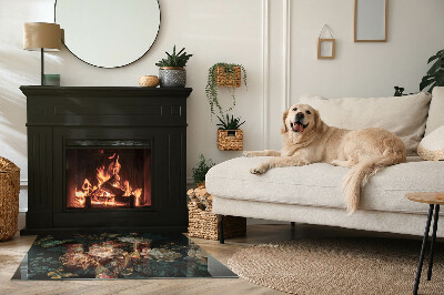 Téglalap alakú kandalló üveg alátét Virágmotívum pillangókkal