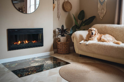 Téglalap alakú kandalló üveg alátét Virágmotívum pillangókkal