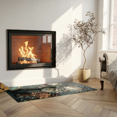 Téglalap alakú kandalló üveg alátét Virágmotívum pillangókkal