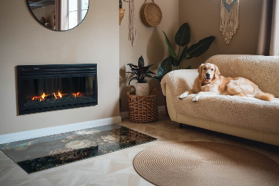 Téglalap alakú kandalló üveg alátét Virágmotívum pillangókkal