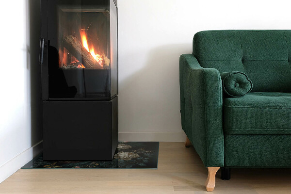 Téglalap alakú kandalló üveg alátét Virágmotívum pillangókkal