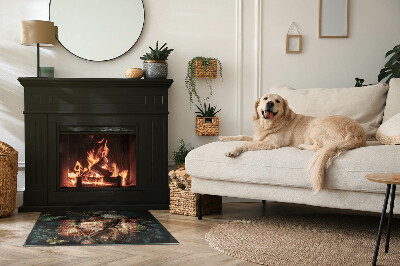 Téglalap alakú kandalló üveg alátét Virágmotívum pillangókkal