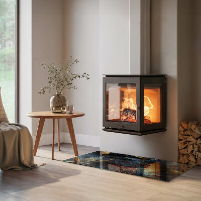 Téglalap alakú kandalló üveg alátét Stílusos levelek a szerkezetben