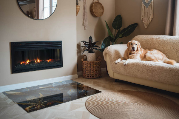 Téglalap alakú kandalló üveg alátét Stílusos levelek a szerkezetben