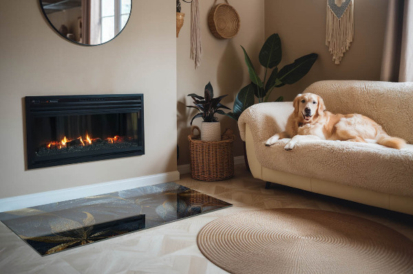 Téglalap alakú kandalló üveg alátét Stílusos levelek a szerkezetben