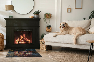 Téglalap alakú kandalló üveg alátét Stílusos levelek a szerkezetben