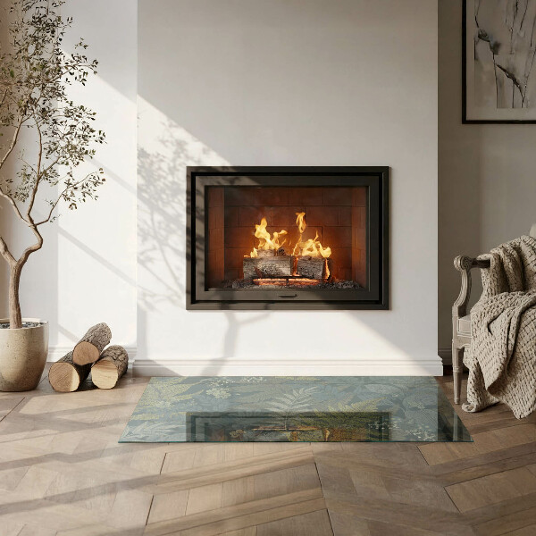 Téglalap üveg alátét kandallóhoz Növényi minták pillangókkal