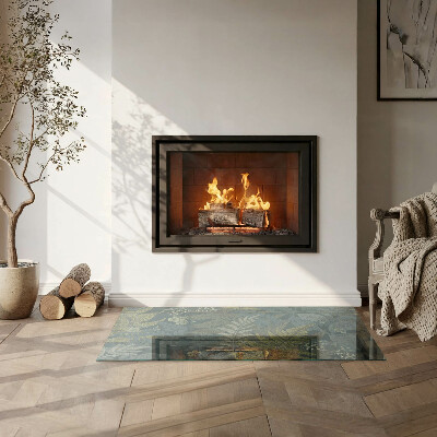 Téglalap üveg alátét kandallóhoz Növényi minták pillangókkal