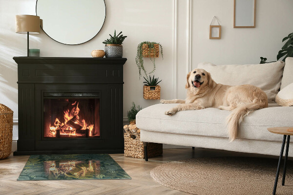 Téglalap üveg alátét kandallóhoz Növényi minták pillangókkal