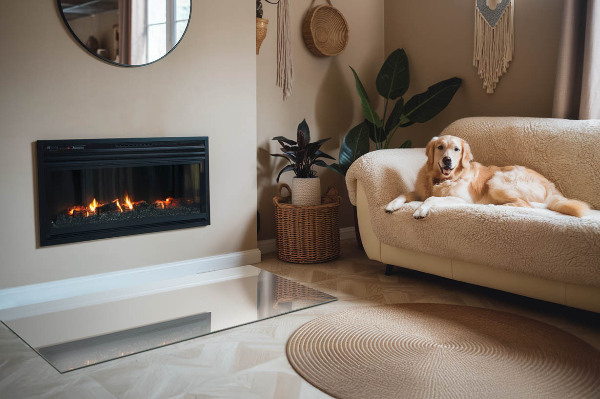 Téglalap üveg alátét kandallóhoz Elefántcsont színű