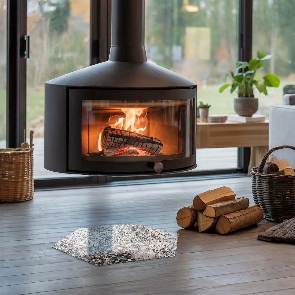 Hatszögletű kandalló alátét üveg Csempézett dekoratív minták