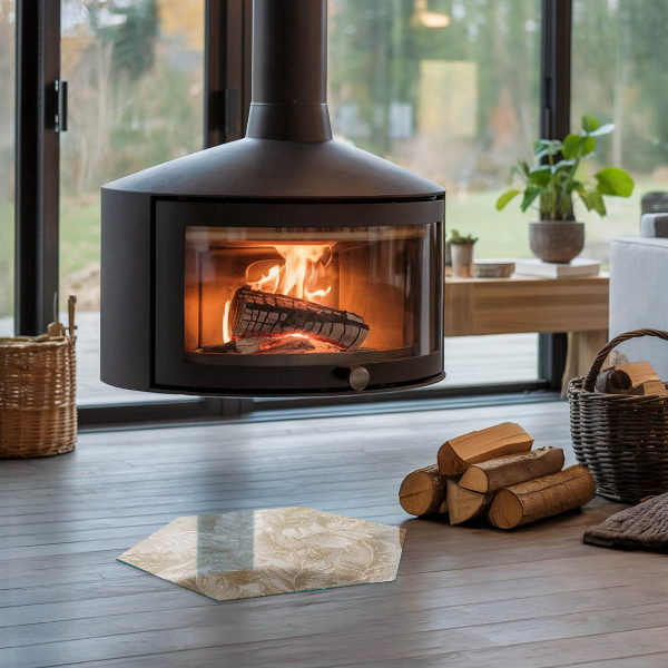 Hatszögletű kandalló üveg alátét Finom levélminták