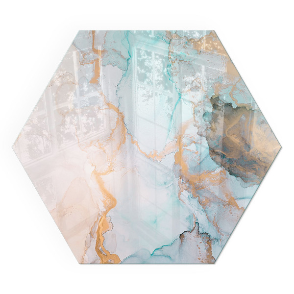 Hatszögletű kandalló alátét üveg Folyékony absztrakt motívum