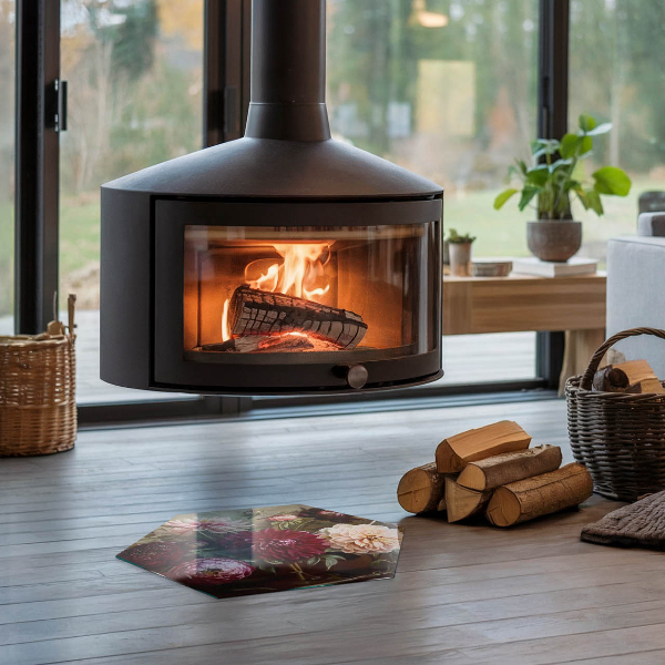 Hatszögletű kandalló alátét üveg Virágos részlet teljes pompájában