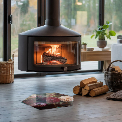 Hatszögletű kandalló alátét üveg Virágos részlet teljes pompájában