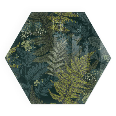 Hatszög alakú üveg kandalló alátét Növényi minták pillangókkal