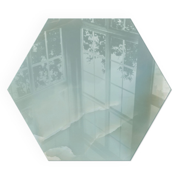 Hatszögletű kandalló alátét üveg Márvány motívum finom árnyalatokban