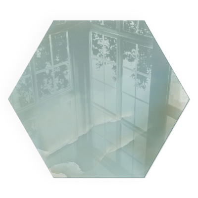 Hatszögletű kandalló alátét üveg Márvány motívum finom árnyalatokban