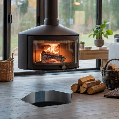 Hatszögletű kandalló alátét üveg Szín Fekete