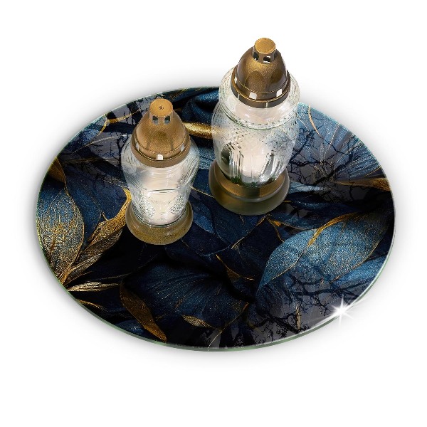 Üveg alátét gyertyákhoz Dekoratív levelek arannyal