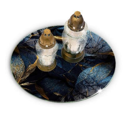 Üveg alátét gyertyákhoz Dekoratív levelek arannyal