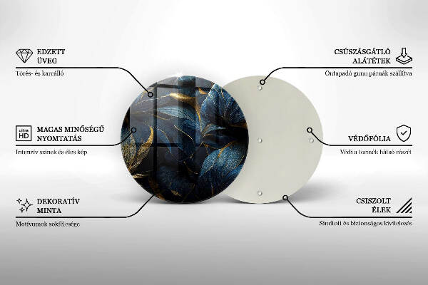 Üveg alátét gyertyákhoz Dekoratív levelek arannyal