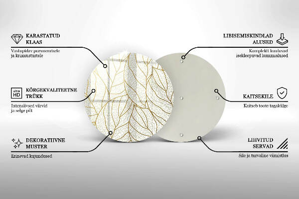 Üveg alátét gyertyákhoz Line-art levelek minta