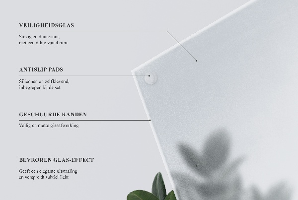 Négyzet alakú asztallap Félig átlátszó