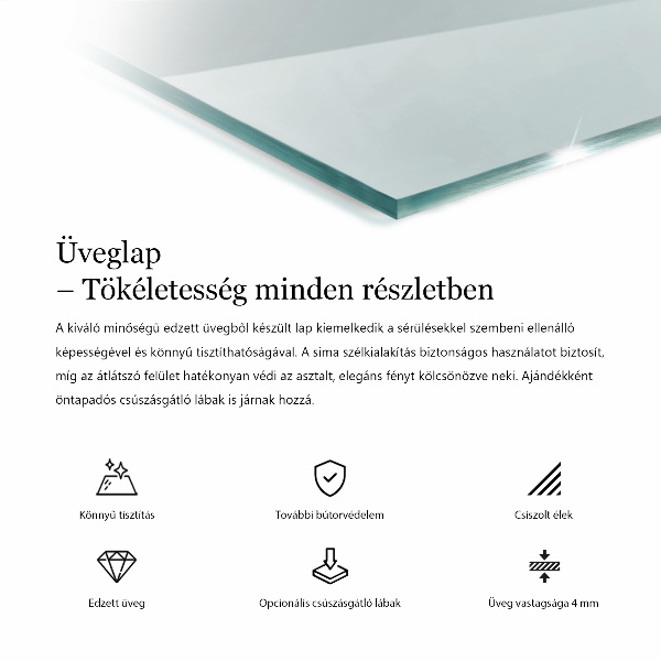 Átlátszó téglalap alakú edzett üveglap