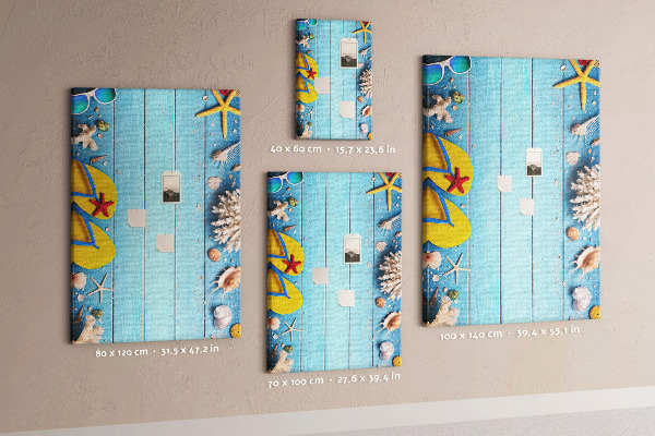 Nagyméretű parafatábla Nyári strandkiegészítők kék alapon