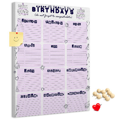 Nagyméretű parafatábla Születésnapi naptár színes lufikkal