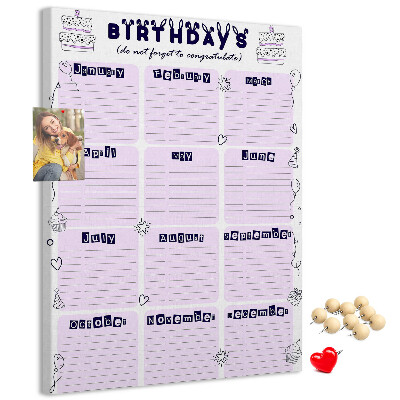 Nagyméretű parafatábla Születésnapi naptár színes lufikkal