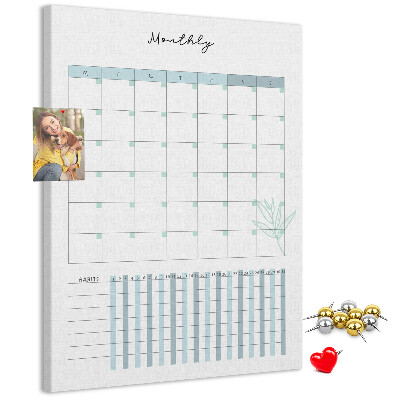Nagyméretű parafatábla Havi tervezés finom virágdíszítéssel