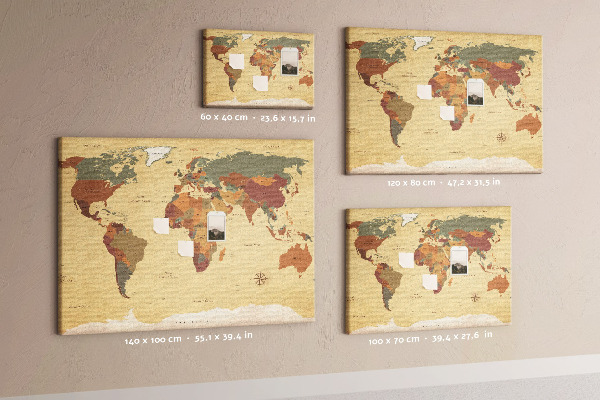 Színes parafatábla Egy ősi világtérkép visszafogott színekben