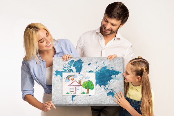 Nagy parafatábla Világtérkép maratása kék árnyalatokban