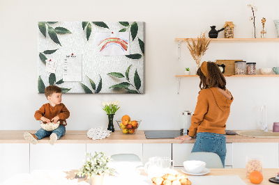 Színes parafatábla Levelek finom, minimalista elrendezésben