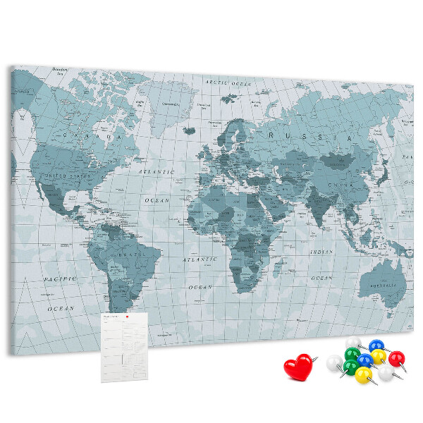 Színes parafatábla Világtérkép kék árnyalatokban.