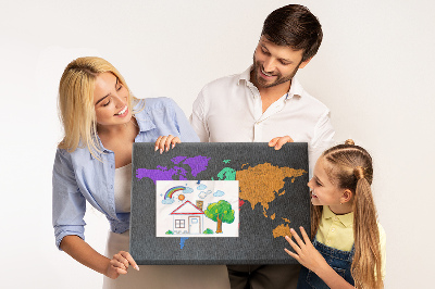 Színes parafatábla Színes világtérkép sötét háttér előtt