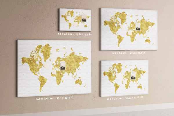 Parafatábla falra Arany világtérkép fehér alapon