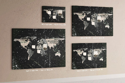 Színes parafatábla Egy világtérkép egy dollárjegy alapon