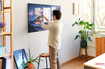 Parafatábla falra Éjszakai égbolt egy hegyi táj felett