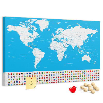 Parafatábla falra Színes világtérkép országzászlókkal