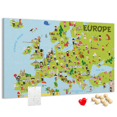 Nagy parafatábla Európa színes térképe kulturális ikonokkal