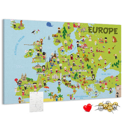 Nagy parafatábla Európa színes térképe kulturális ikonokkal