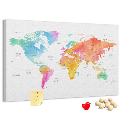 Parafatábla falra Színes világtérkép akvarellben.