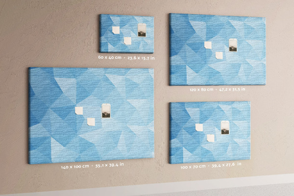 Színes parafatábla Geometrikus kék háromszögek árnyalatokban