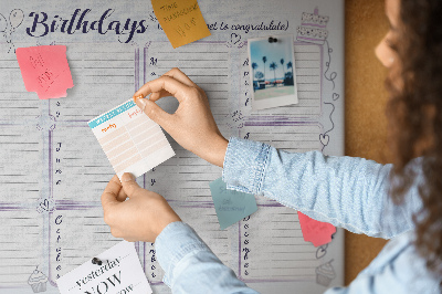 Színes parafatábla Születésnapi naptár színes díszítésekkel