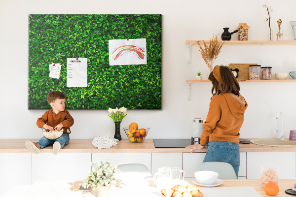 Nagy parafatábla Zöld leveles növénymintás fal