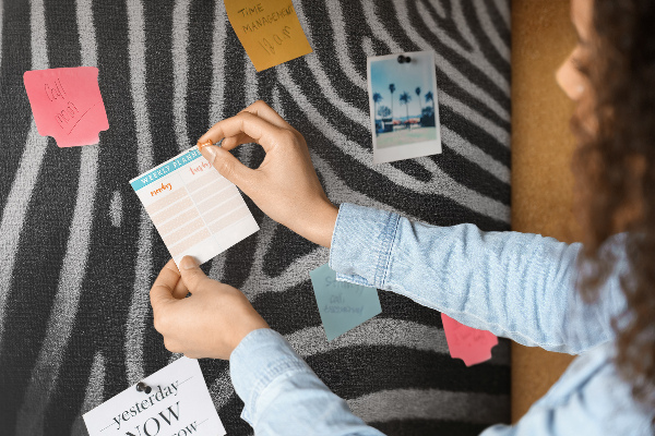 Színes parafatábla Fekete-fehér zebra csíkok a háttérben.